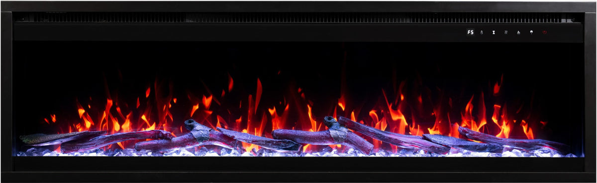 Aflamo Elektrokamin Royal Pro 100 blau-weiß mit Kristallen und Holz | klimaworld.com