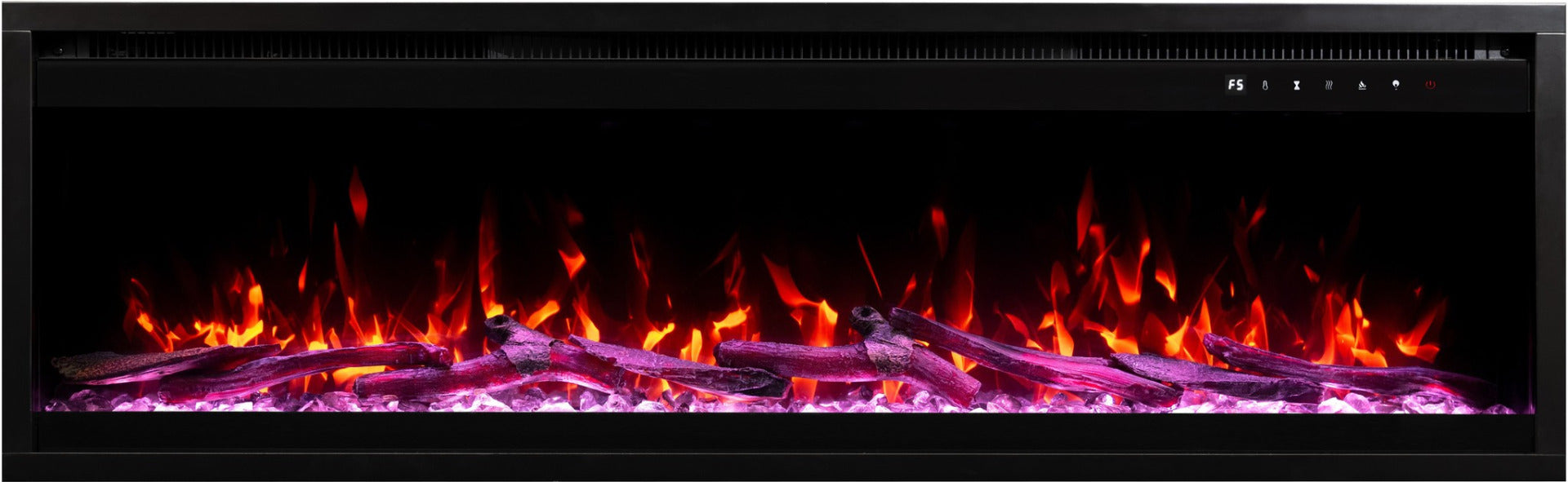 Aflamo Elektrokamin Royal Pro 100 lila mit Kristallen und Holz | klimaworld.com