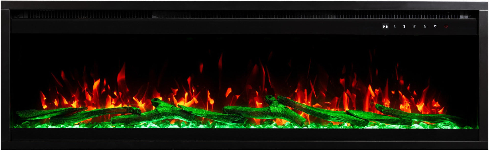 Aflamo Elektrokamin Royal Pro 140 grün mit Kristallen und Holz | Klimaworld.com
