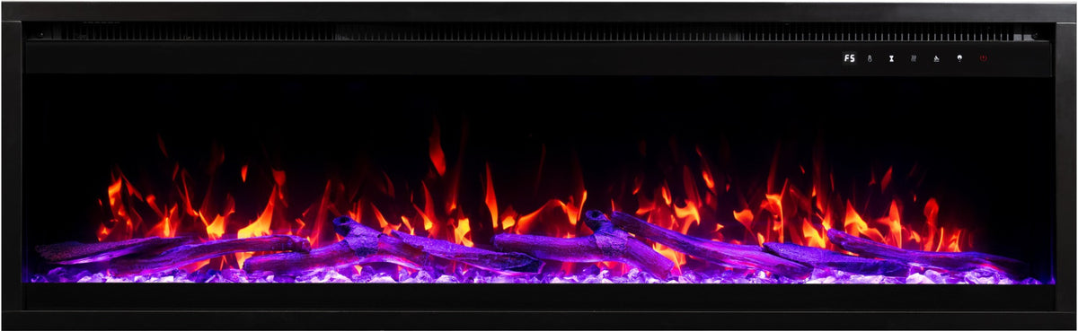 Aflamo Elektrokamin Royal Pro 180 dunkellila mit Kristallen und Holz | Klimaworld.com