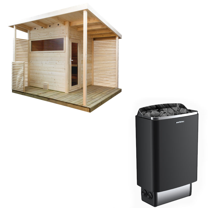 Sentiotec Sauna Set Gartensauna Scala Medium mit Saunaofen 100 inkl. Steuerung | klimaworld.com