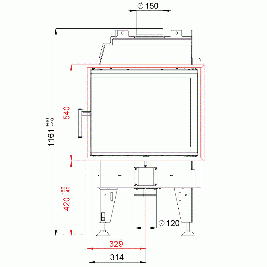 BeF Home Kamineinsatz Feel 7 CL mit 7 kW und Eckscheibe links; Maße | Klimaworld.com
