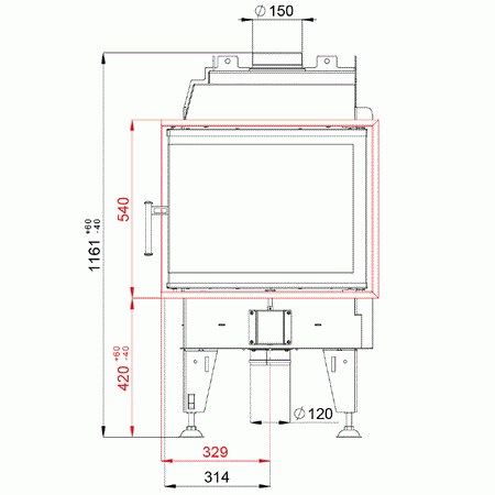 BeF Home Kamineinsatz Feel 7 CL mit 7 kW und Eckscheibe links; Maße | Klimaworld.com