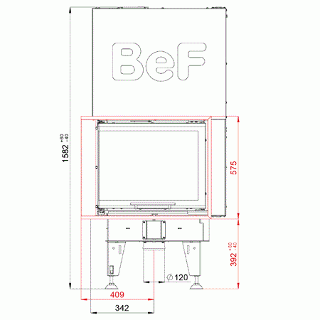 BeF Home  Kamineinsatz Feel V 7 CL | 7 kW | Tür hochschiebbar, Maße | Klimaworld.com