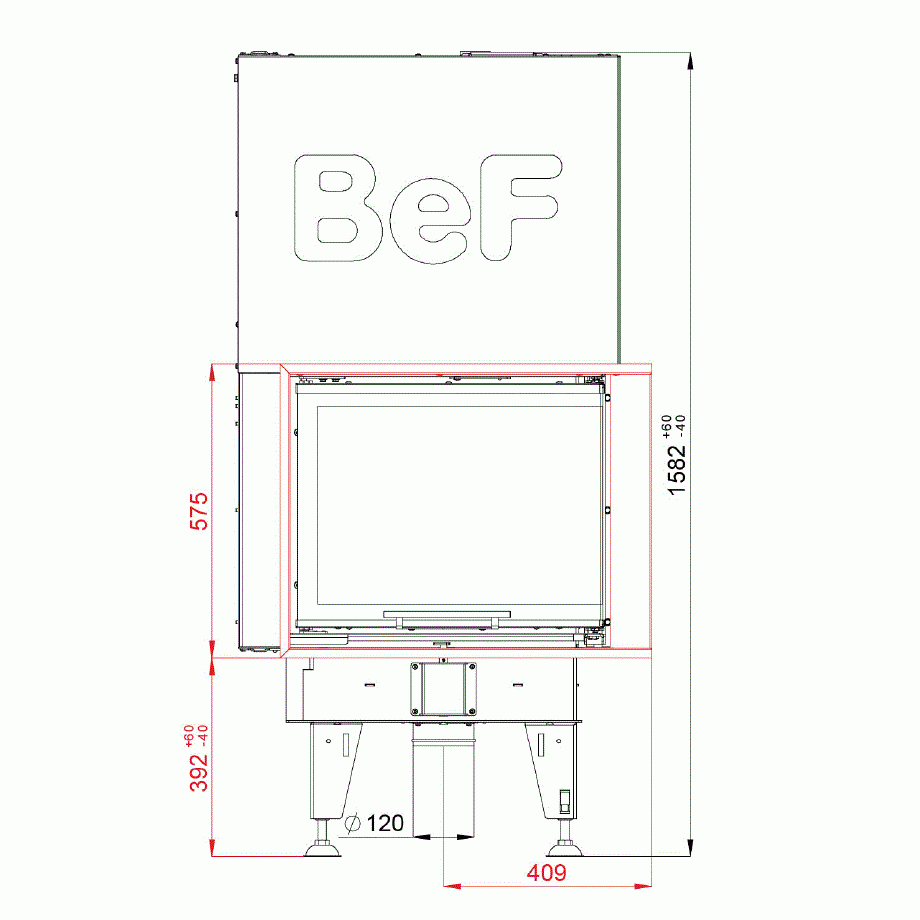 BeF Home Kamineinsatz Feel V 7 CP | 7 kW| hoch schiebbare Tür | Maße | Klimaworld.com