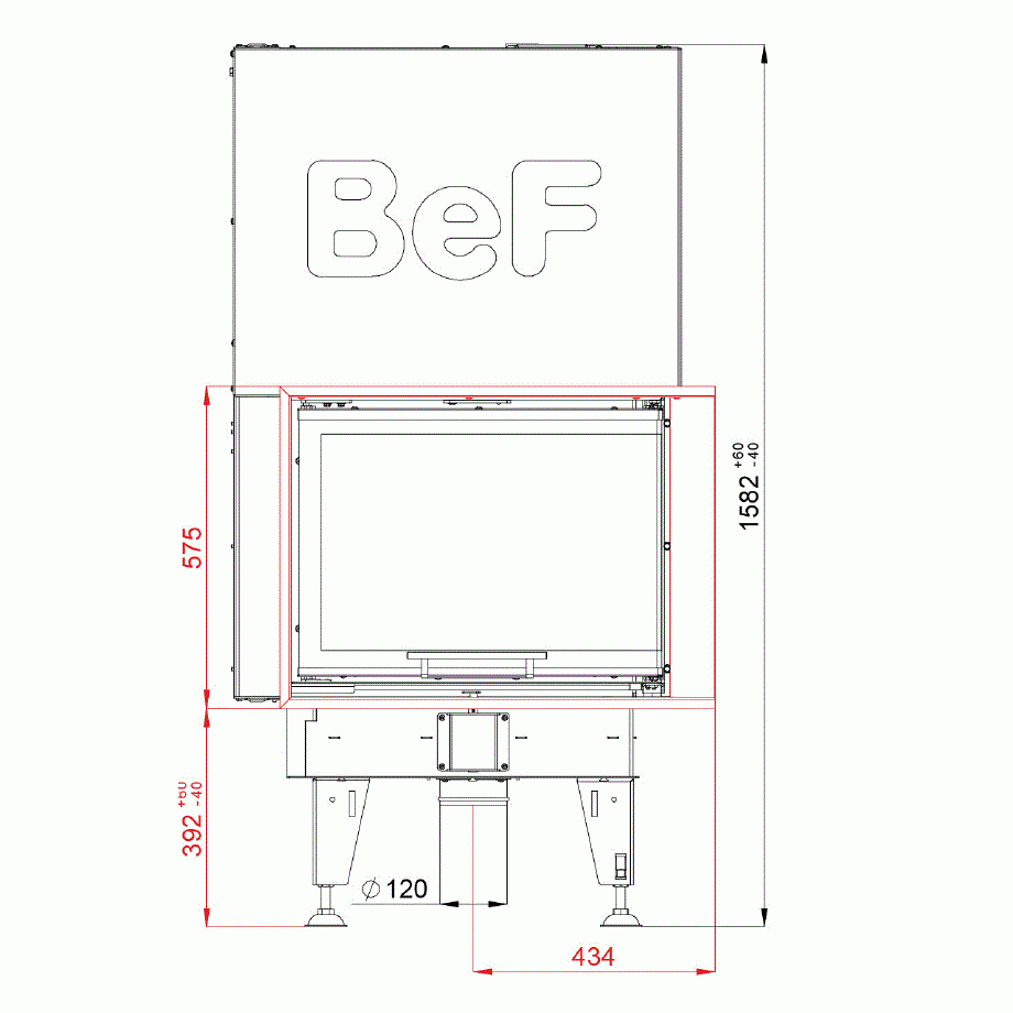 BeF Home Kamineinsatz Feel V 8 CP| 8 kW | Eckscheibe rechts | Maße | Klimaworld.com