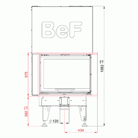 BeF Home Kamineinsatz Feel V 8 CP| 8 kW | Eckscheibe rechts | Maße | Klimaworld.com