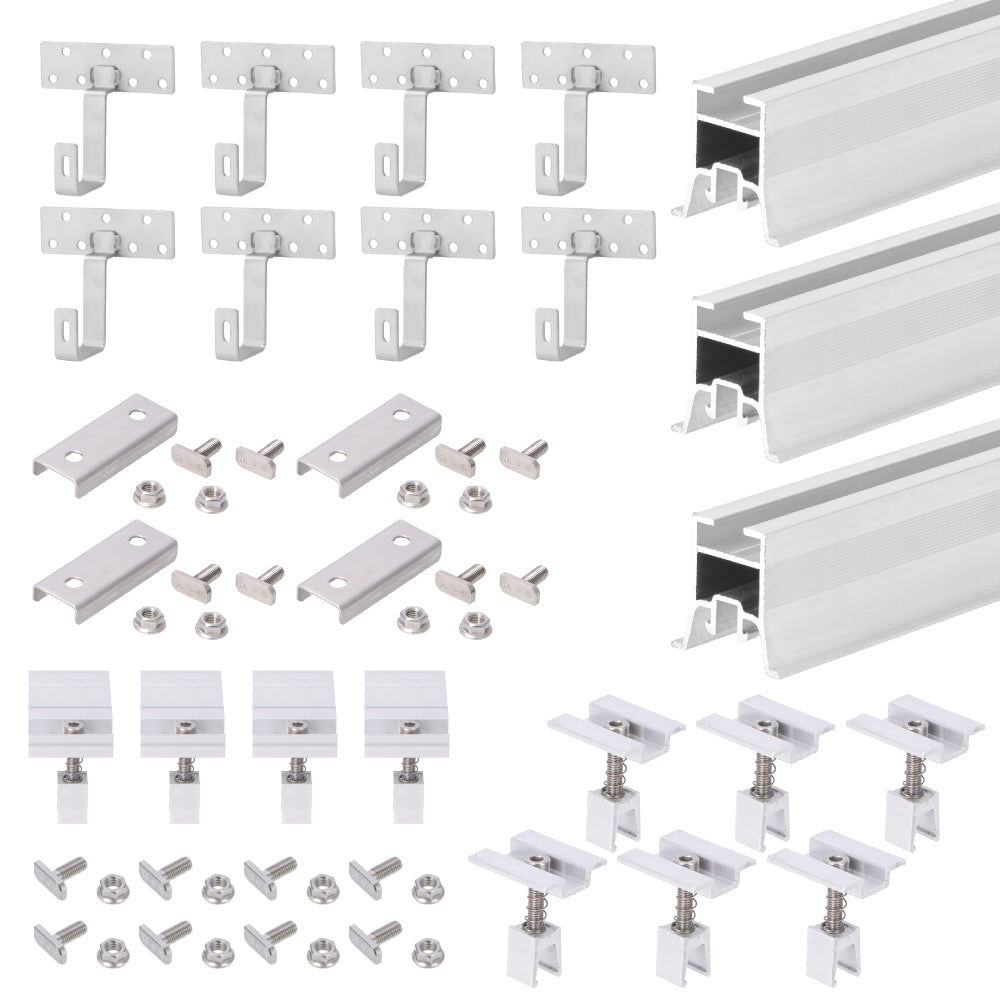 Photovoltaik Dachziegel-Schienensystem fuer PV-Module mit Aluminiumschienen, Dachhaken, Klemmen und Schrauben | Klimaworld.com