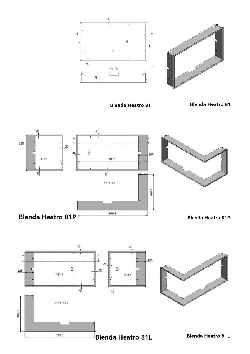 Maßzeichnung| Blende in Schwarz| Heatro 81