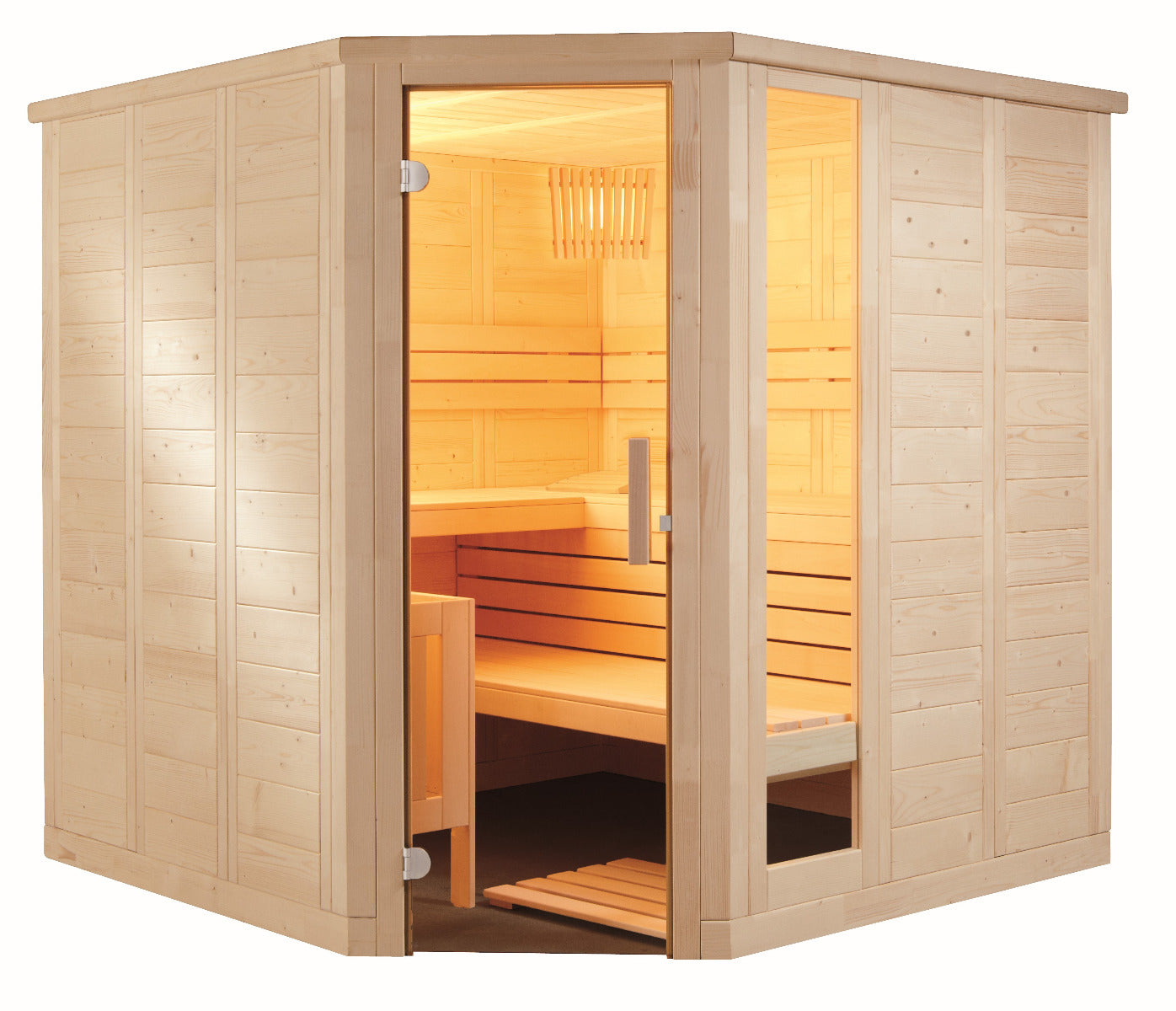 Sentiotec Sauna Set Komfort Corner Large mit Saunaofen Viking Combi und Saunasteuerung K3-Next | klimaworld.com