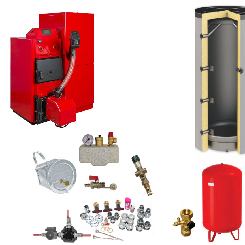 ThermoFlux HKK 30-BioFlux 35 Plus Kesselset mit Pelletheizung, Pufferspeicher, Ausdehnungsgefaess, Ventilen und Anschlusszubehoer | Klimaworld.com