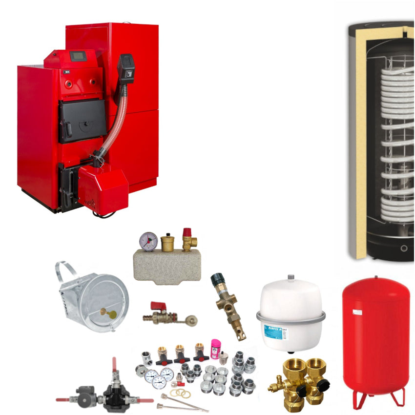 ThermoFlux HKK 30 BioFlux 35 Plus Heizungsset mit Pelletheizung, Hygienespeicher, Ausdehnungsgefaessen, Ventilen, Pumpen und Montagematerial | Klimaworld.com