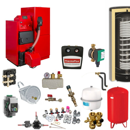 ThermoFlux HKK 30-BioFlux 35 Plus Heizsystem-Set mit Pelletkessel, Pufferspeicher, Pumpengruppe, Ventilen, Ausdehnungsgefaessen und Zubehoer | Klimaworld.com