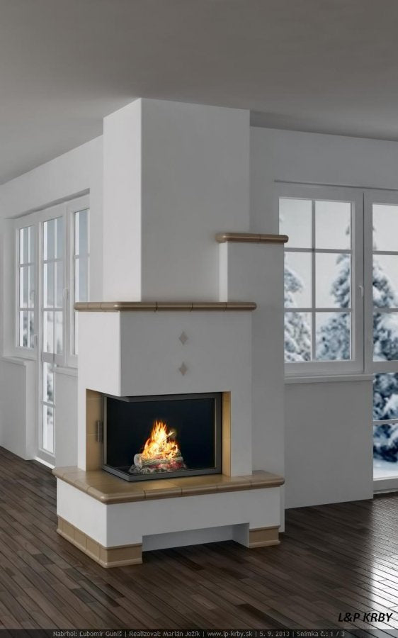 Warmluft Kamineinsatz Flamen Sigma 70V R, Eckglas links, 9,5kW