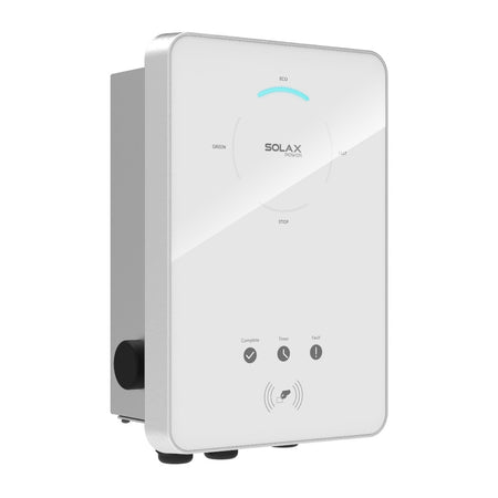 SolaX weisse Wallbox X3-EVC-11K (PXH), Frontansicht mit Beispiel Display | klimaworld.com