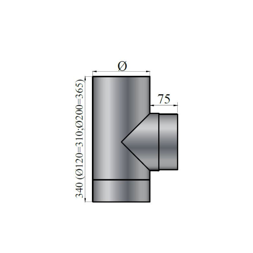 Rauchrohr T-Stück, Ø 120 mm, grau | Klimaworld.com