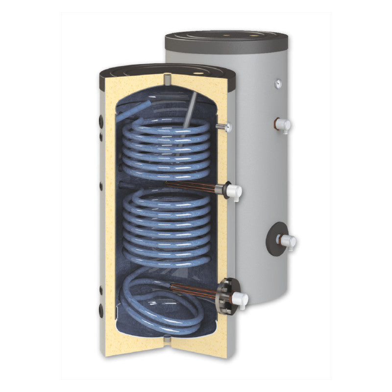 Ansicht mit zwei Heizpatronen - ThermoFlux Brauchwasserspeicher TBWS-RR 400 Trinkwasser | 2 WT | klimaworlv.com