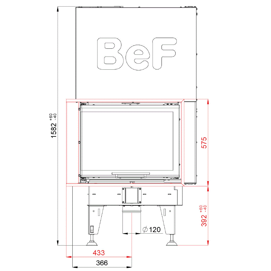Bef Home Kamineinsatz Therm V 8 CL | 8 kW | weißer runder Feuerraum 