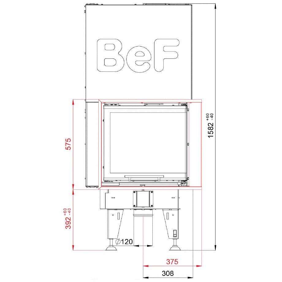 BeF Home Kamineinsatz Feel V 6 CP mit 5 kW und hochschiebarer Tür, Maße | Klimaworld.com 