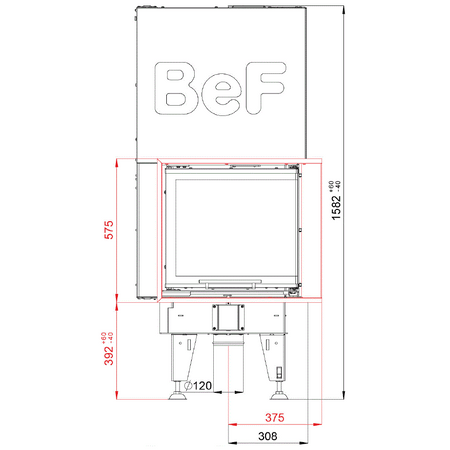 BeF Home Kamineinsatz Feel V 6 CP mit 5 kW und hochschiebarer Tür, Maße | Klimaworld.com 