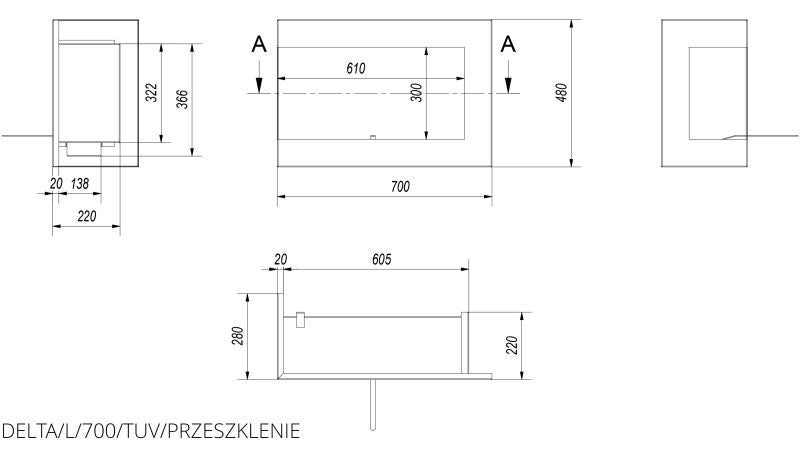 Technische Zeichnung - DELTA/L/700/TUV/PRZESZKLENIE