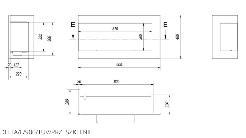 Technische Zeichnung - DELTA/L/900/TUV/PRZESZKLENIE