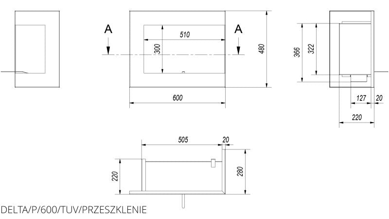 Technische Zeichnung - DELTA/P/600/PRZESZKLENIE