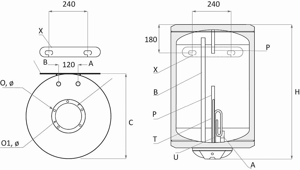 technische Zeichnung - ThermoFlux Elektro-Warmwasserspeicher EWSP 100 vertikal | 2 kW
