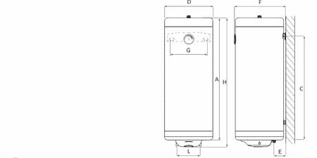 technische Zeichnung - ThermoFlux Elektro-Warmwasserspeicher MB Slim 80 vertikal | 2 kW