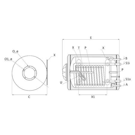 technische Zeichnung - ThermoFlux Elektro-Warmwasserspeicher MB NL 80 horizontal 1 WT | 3,0 kW