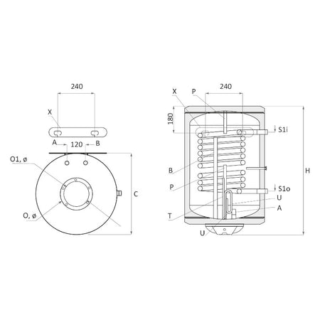 technische Zeichnung - ThermoFlux Elektro-Warmwasserspeicher MB NL 100 vertikal L 1WT | 3kW 