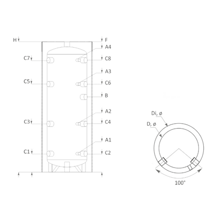 Technische Zeichnung ohne Abmaße - ThermoFlux Pufferspeicher PBM 150 | ohne WT | klimaworlv.com