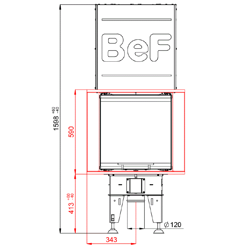 BeF Home kamineinsatz Royal V 10 U| 13 kW | Hebetür