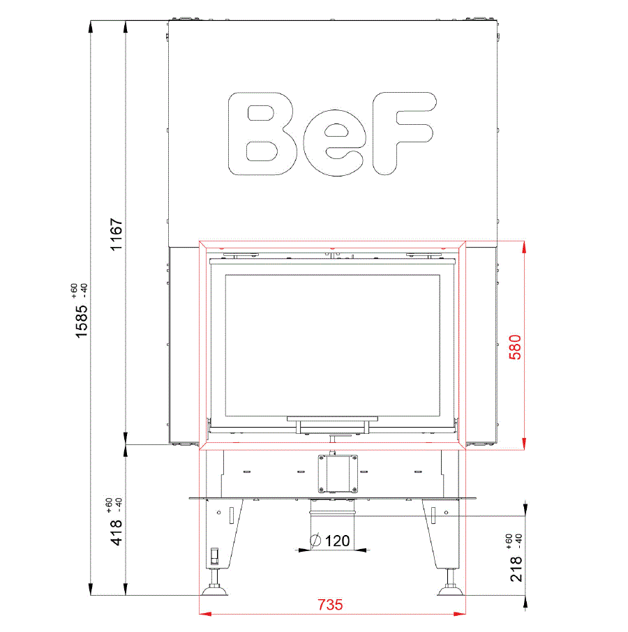 BeF Home Kamineinsatz Double V 7 feel | 7 kW |Tür Hochschiebbar