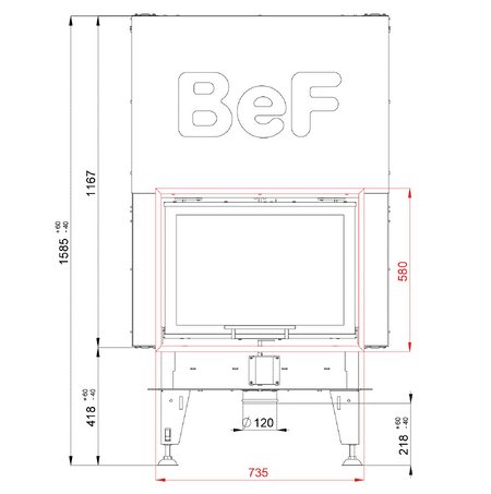 BeF Home Kamineinsatz Double V 7 feel | 7 kW |Tür Hochschiebbar