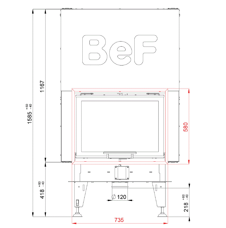 BeF Home Kamineinsatz Double V 7 N feel | 7 kW |Tür Hochschiebbar 
