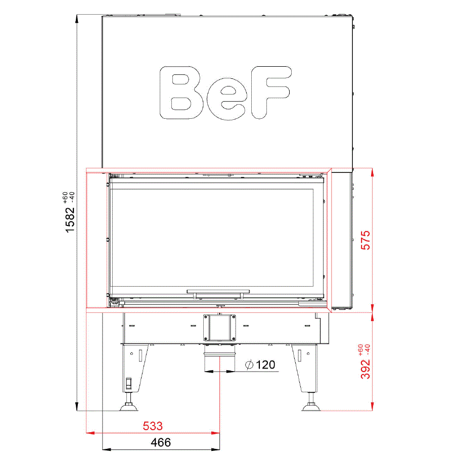 BeF Home Kamineinsatz Therm V 10 CL | 13 kW | weißer runder Feuerraum 