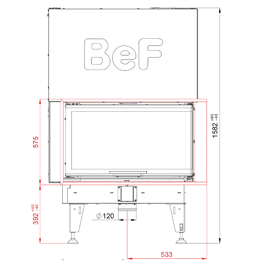 Bef Home Kamineinsatz Therm V 10 CP| 13 kW | weißer runder Feuerraum