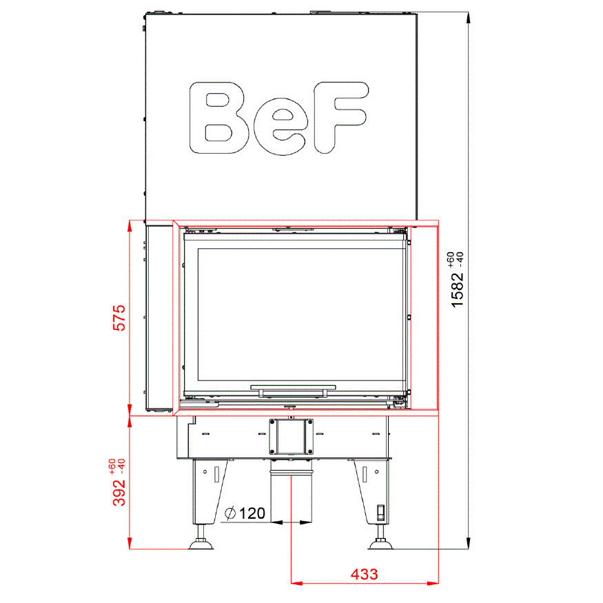 BeF Home Kamineinsatz Royal V 8 CP| 8 kW | Hochschiebbarer Tür 