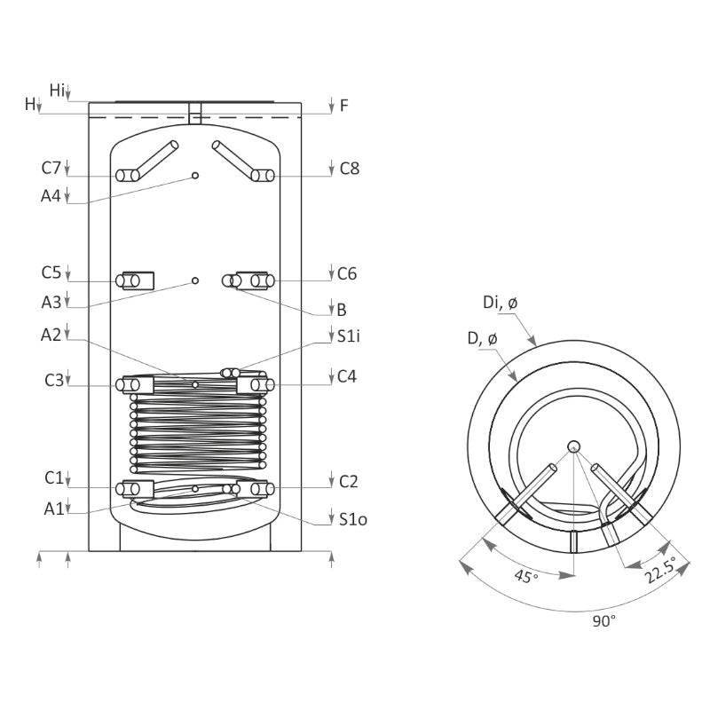 Technische Zeichnung ohne Abmaße - ThermoFlux Pufferspeicher PBM-R 2000 | für Heizungswasser | 1 WT | klimaworlv.com