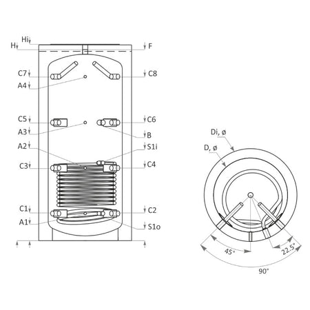 Technische Zeichnung ohne Abmaße - ThermoFlux Pufferspeicher PBM-R 2000 | für Heizungswasser | 1 WT | klimaworlv.com