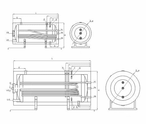 Technische Zeichnung - ThermoFlux Brauchwasserspeicher THBWS-R 1000 horizontal  | 1 WT  | klimaworlv.com