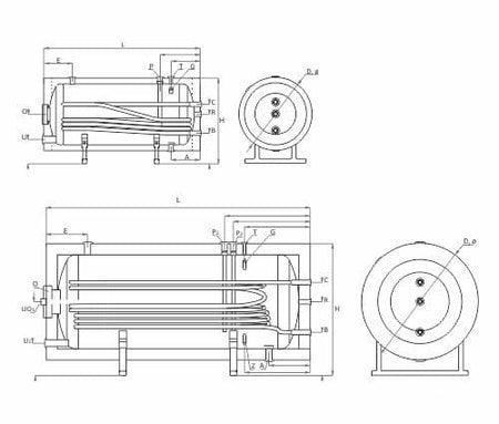 Technische Zeichnung - ThermoFlux Brauchwasserspeicher THBWS-R 1000 horizontal  | 1 WT  | klimaworlv.com