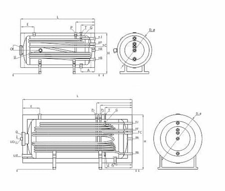 Technische Zeichnung - ThermoFlux Brauchwasserspeicher THBWS-RR 300 horizontal  | 2 WT  | klimaworlv.com