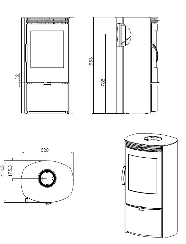 Technische Zeichnung TT40R Stahl runde Seiten schwarz 5kW