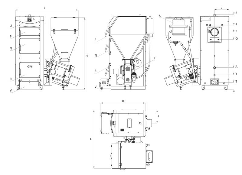 Kombikessel Allesbrenner Thermoflux HKP 30 mit 30kW Maßzeichnung