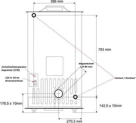 ThermoFlux Pelletofen Interio 14 Maße vorne | Klimaworld.com