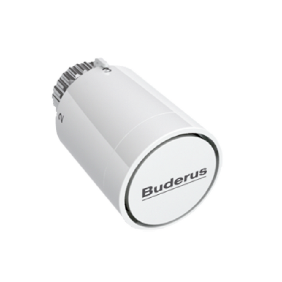 Buderus Thermostatkopf BH1-W0 Gewindeanschluss mit Nullstellung, weisser Drehkopf, vorne Buderus Logo | Klimaworld.com
