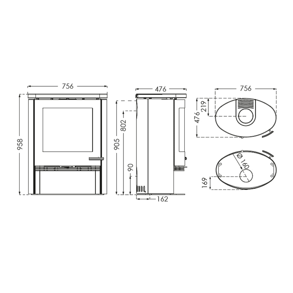 TermaTech | Kaminofen | TT22R | 7,5 kW | abgerundete Seiten | schwarz