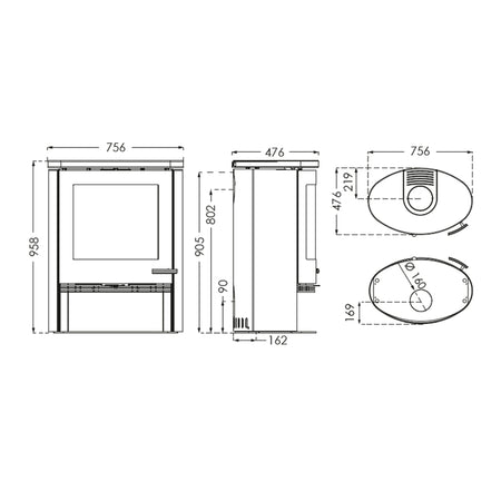 TermaTech | Kaminofen | TT22R | 7,5 kW | abgerundete Seiten | schwarz